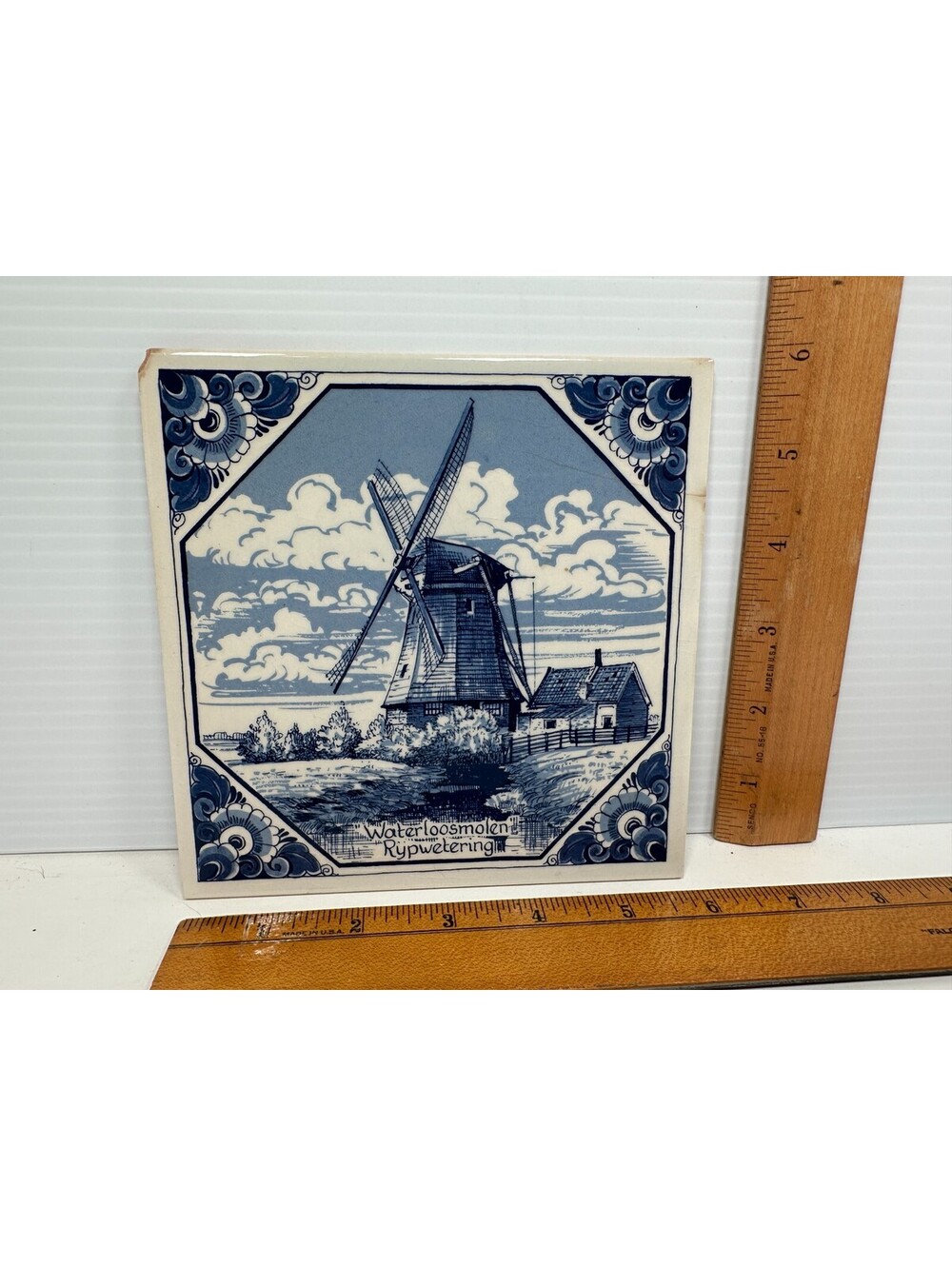 Delft Schoonhoven Windmill Tile Made in Holland Waterloosmolen Rypwetering